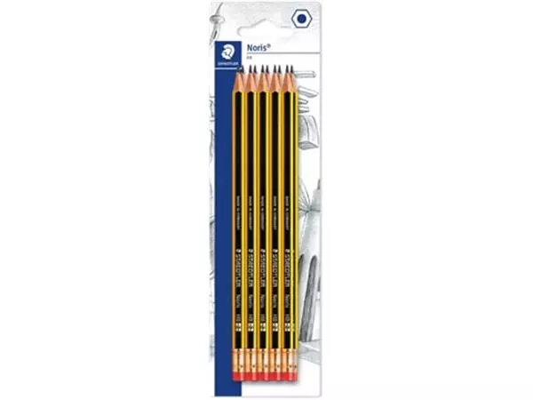 Een Staedtler Noris grafietpotlood HB met gom, 10 stuks koop je bij ShopXPress