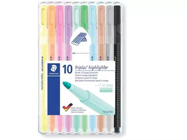 Een Staedtler Triplus Textsurfer, opstelbare box van 10 kleuren koop je bij ShopXPress
