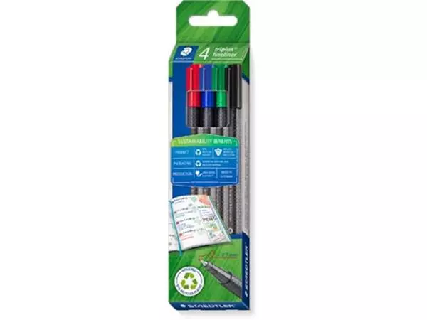 Een Staedtler Triplus fineliner eco, doosje van 4 stuks, assorti koop je bij ShopXPress