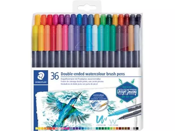 Een Staedtler brushpen Aquarel duo, doos van 36 stuks in geassorteerde kleuren koop je bij ShopXPress