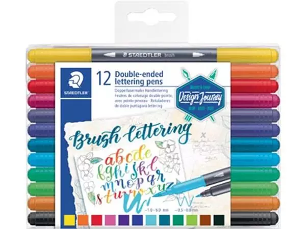 Een Staedtler brushpen Brush letter duo, doos van 12 stuks in geassorteerde kleuren koop je bij ShopXPress