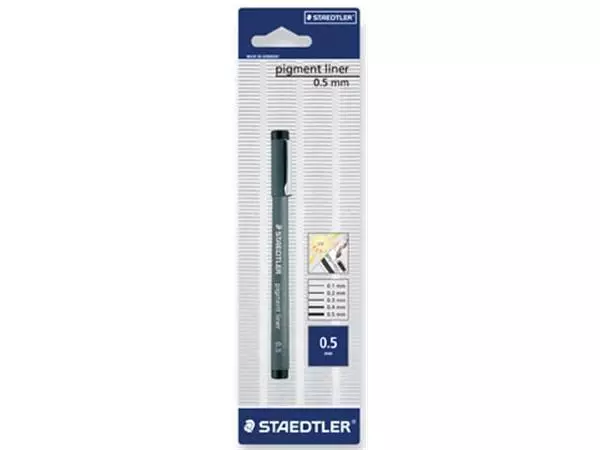 Een Staedtler pigment liner fineliner, ronde punt, schrijfbreedte 0,5 mm, op blister, zwart koop je bij ShopXPress