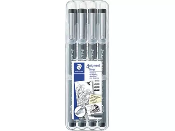 Een Staedtler fineliner Pigment Liner opstelbare box met 4 stuks (0,1 - 0,3 - 0,5 en 0,7 mm) koop je bij ShopXPress