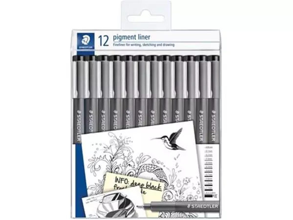 Een Staedtler pigment liner fineliner, verschillende schrijfbreedtes, set van 12 stuks, zwart koop je bij ShopXPress