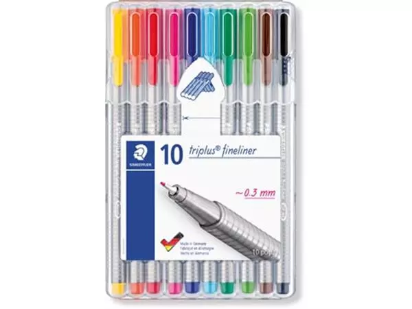 Een Staedtler fineliner Triplus geassorteerde kleuren, opstelbare box met 10 stuks koop je bij ShopXPress