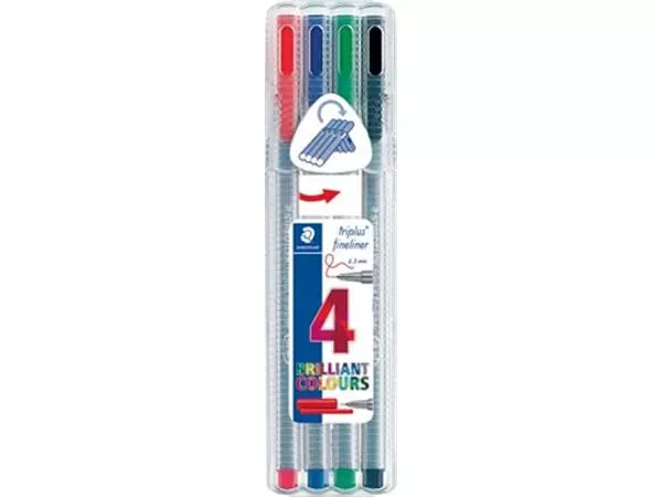 Een Staedtler fineliner Triplus geassorteerde kleuren, opstelbare box met 4 stuks koop je bij ShopXPress