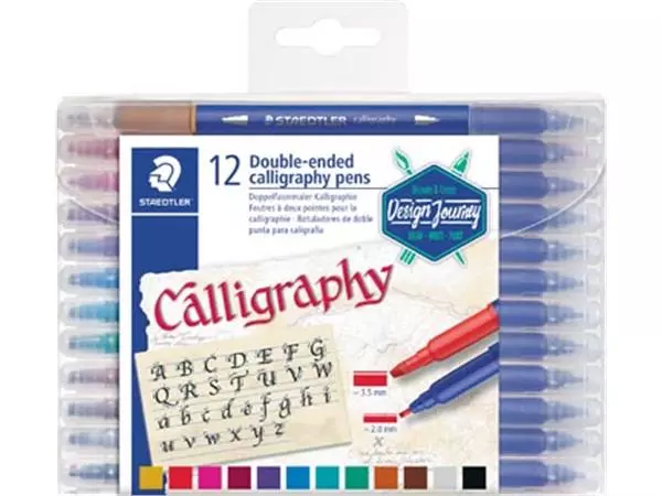 Een Staedtler kalligrafiepen Calligraph duo, doos van 12 stuks in geassorteerde kleuren koop je bij ShopXPress