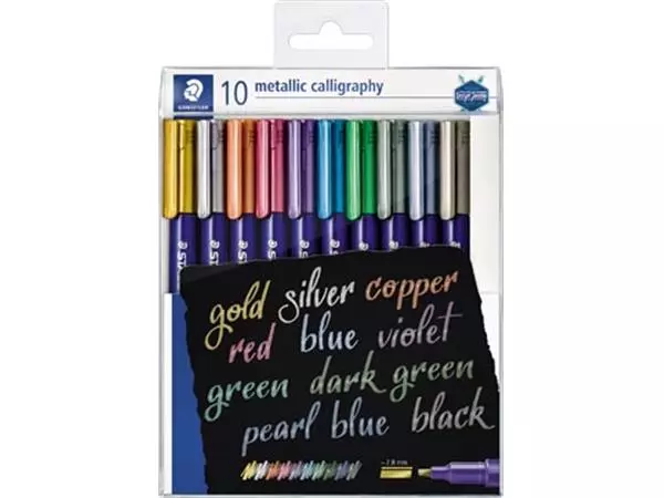 Een Staedtler kalligrafiepen Metallic 8325, etui van 10 stuks in geassorteerde kleuren koop je bij ShopXPress