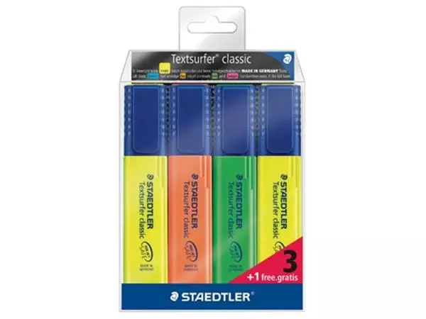 Een Staedtler markeerstift Textsurfer Classic, etui 3 + 1 gratis koop je bij ShopXPress