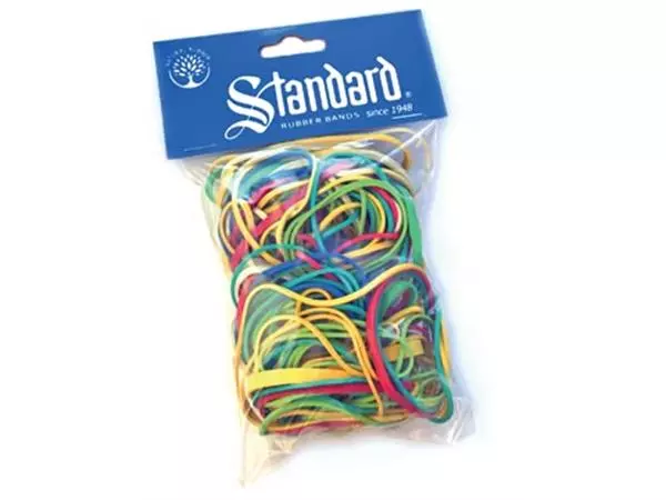 Een Standard elastieken 5 populaire afmetingen, geassorteerde kleuren, zakje van 100 g koop je bij ShopXPress