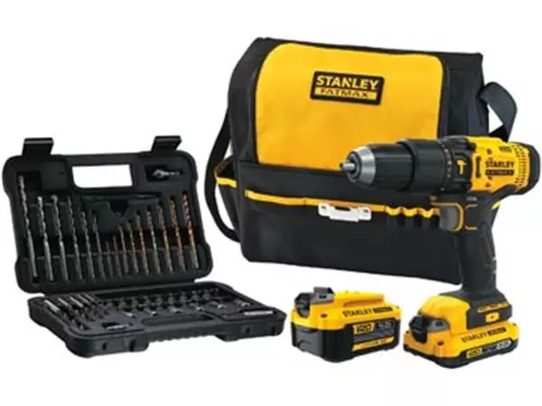 Een Stanley Fatmax schroefklopboormachine 18V, met 2 accu's, softbag en 50-delige accessoireset koop je bij ShopXPress