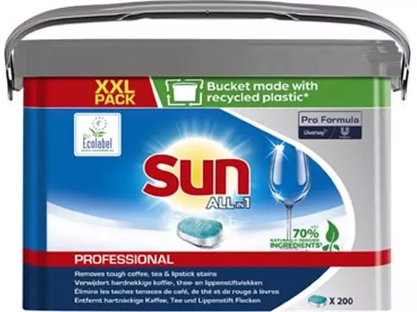 Een Sun Pro Formula All-in-one vaatwastabletten, emmer van 200 stuks koop je bij ShopXPress