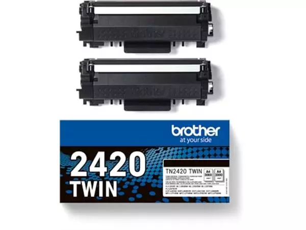 Een Brother toner, 3.000 pagina's, OEM TN-2420TWIN, zwart, pak van 2 stuks koop je bij ShopXPress