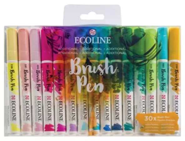 Een Talens Ecoline Brush pen, etui van 30 stuks, additioneel koop je bij ShopXPress