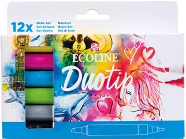 Een Talens Ecoline Duotip Brush pen, etui van 12 stuks, basis koop je bij ShopXPress