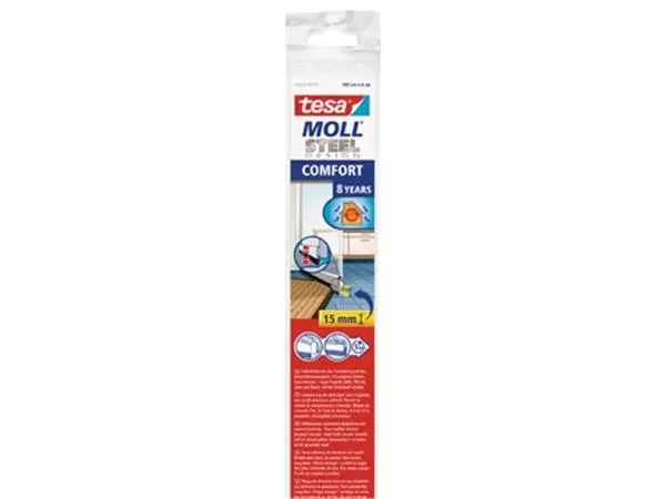 Een Tesa Moll Comfort dorpelstrip met veersysteem, 1 m x 40 mm, RVS koop je bij ShopXPress