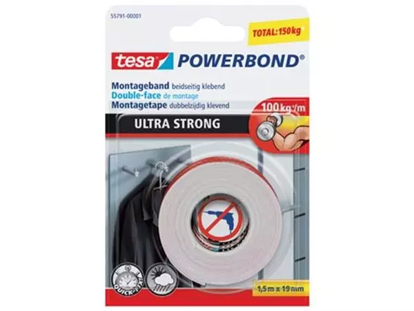 Een Tesa Powerbond Ultra Strong, ft 19 mm x 1,5 m, op blister koop je bij ShopXPress