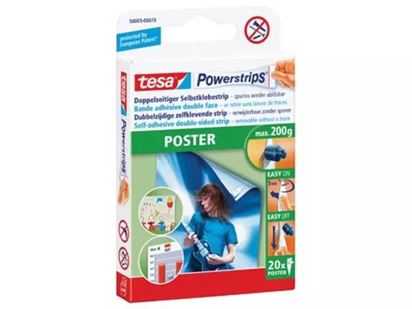 Een Tesa Powerstrips Poster, draagkracht 200 g, blister van 20 stuks koop je bij ShopXPress