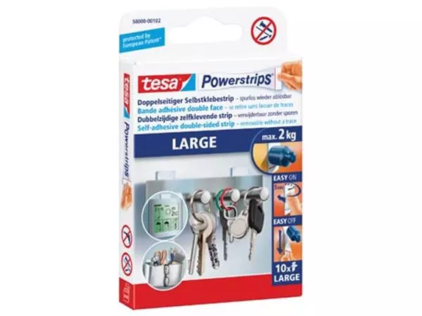 Een Tesa kleefstrip Powerstrips, draagkracht 2 kg, blister van 10 stuks koop je bij ShopXPress