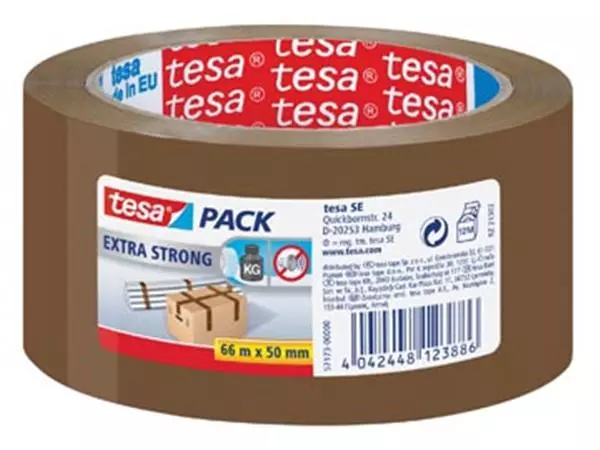 Een Tesa verpakkingsplakband Extra Strong, ft 50 mm x 66 m, PVC, bruin koop je bij ShopXPress