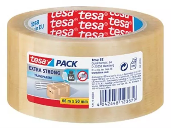 Een Tesa verpakkingsplakband Extra Strong, ft 50 mm x 66 m, PVC, transparant koop je bij ShopXPress