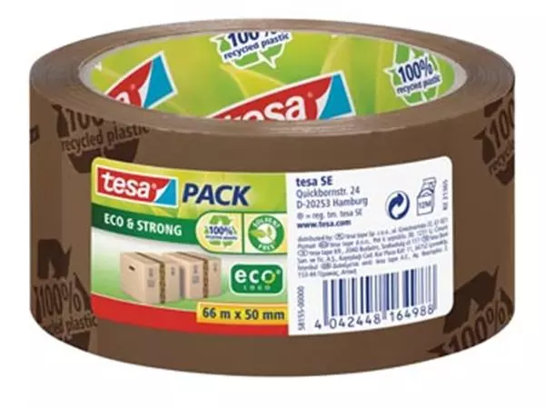 Een Tesapack eco & strong ecoLogo, ft 50 mm x 66 m, PVC, bruin koop je bij ShopXPress