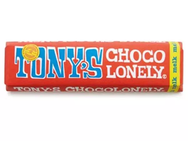 Een Tony's Chocolonely chocoladereep, 50g, melk koop je bij ShopXPress