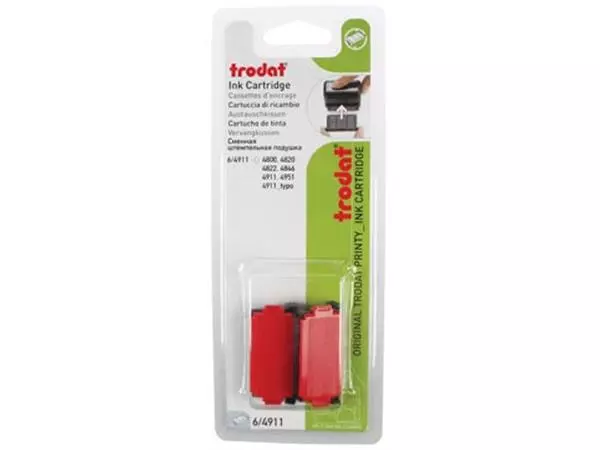 Een Trodat vervangkussen rood, voor stempel 4911/4820/4822/4846, blister met 2 stuks koop je bij ShopXPress
