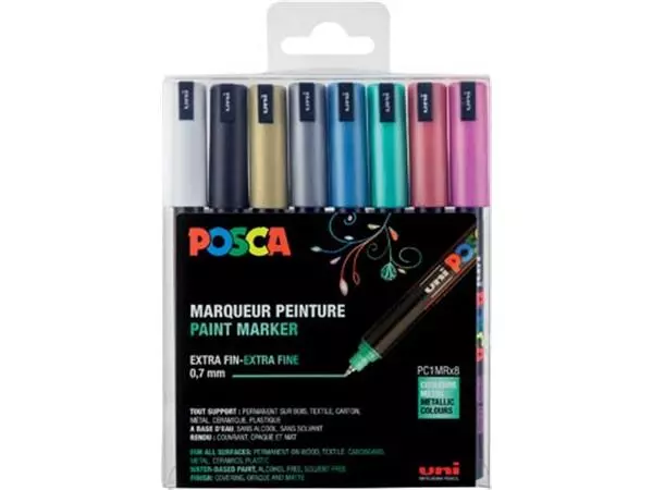 Een Uni POSCA paintmarker PC-1MC, 0,7 mm, etui met 8 stuks in geassorteerde metallic kleuren koop je bij ShopXPress
