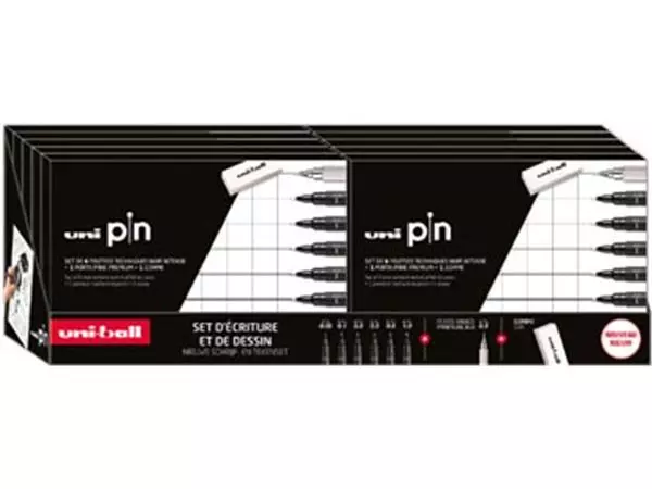 Een Uni Pin fineliner, display van 10 dozen van 6 stuks + vulpotlood en gum koop je bij ShopXPress