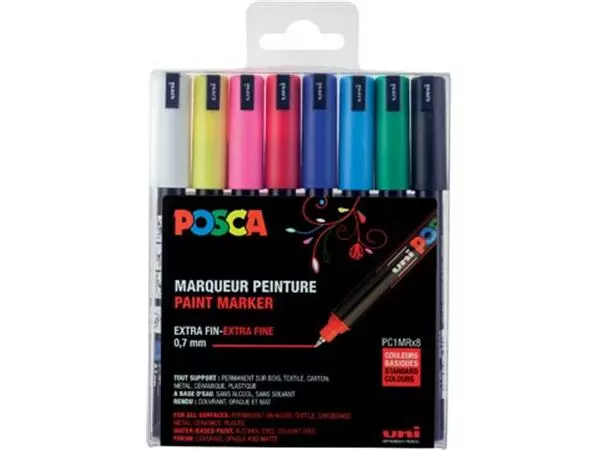 Een Uni-ball Paint Marker op waterbasis Posca PC-1MR, doos van 8 stuks in geassorteerde kleuren koop je bij ShopXPress