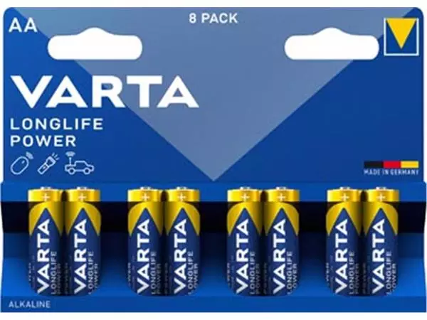 Een Varta batterij Longlife Power AA, blister van 8 stuks koop je bij ShopXPress