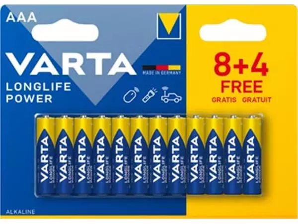 Een Varta batterij Longlife Power AAA, blister van 8 + 4 koop je bij ShopXPress