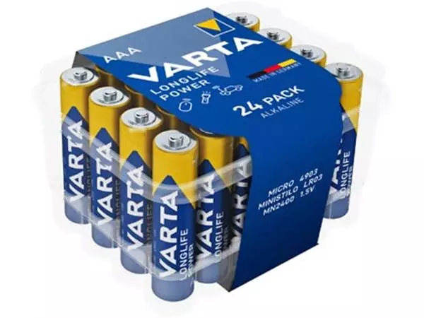Een Varta batterij Longlife Power AAA, pak van 24 stuks koop je bij ShopXPress