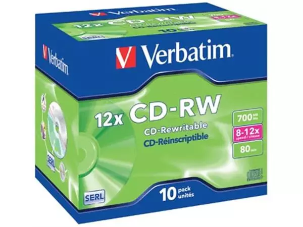 Een Verbatim CD rewritable CD-RW, doos van 10 stuks, individueel verpakt (Jewel Case) koop je bij ShopXPress