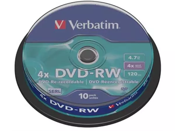 Een Verbatim DVD rewritable DVD-RW, spindel van 10 stuks koop je bij ShopXPress