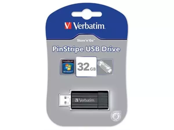 Een Verbatim PinStripe USB 2.0 stick, 32 GB, zwart koop je bij ShopXPress