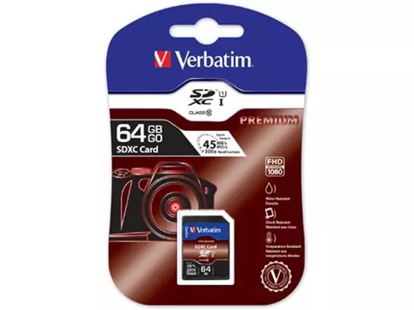 Een Verbatim SDXC geheugenkaart, klasse 10, 64 GB koop je bij ShopXPress
