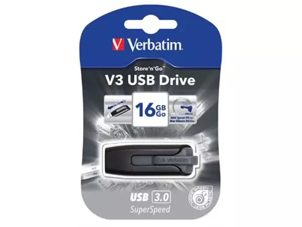 Een Verbatim V3 USB 3.0 stick, 16 GB, zwart koop je bij ShopXPress