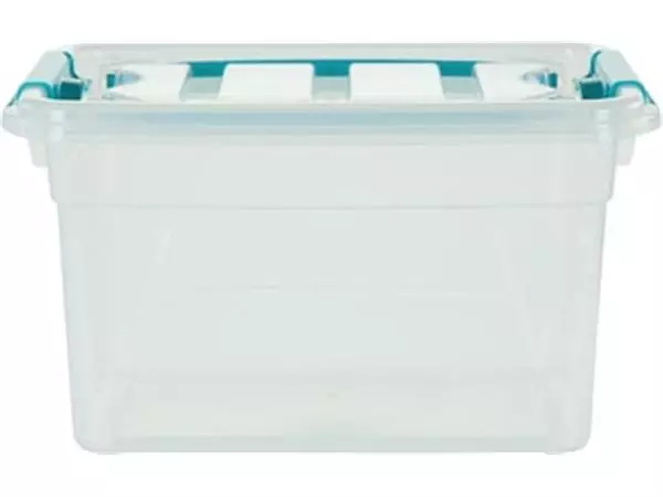 Een Whitefurze Carry Box opbergdoos 13 liter, transparant met blauwe handvaten koop je bij ShopXPress