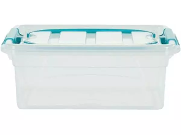 Een Whitefurze Carry Box opbergdoos 5 liter, transparant met blauwe handvaten koop je bij ShopXPress