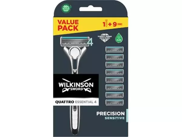 Een Wilkinson Quattro Essential 4 Sensitive scheermes, inclusief 8 navullingen koop je bij ShopXPress