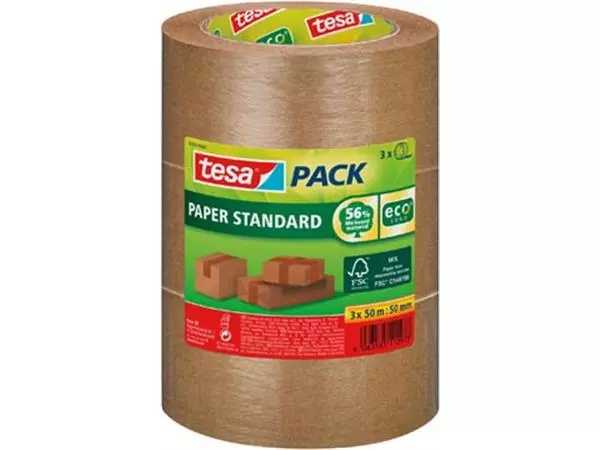 Een tesa verpakkingsplakband Paper Standard, ft 50 mm x 50 m, pak van 3 stuks koop je bij ShopXPress