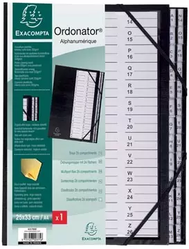 Een Exacompta sorteermap Ordonator met harde kaft, bedrukte alfabetische ruiters, 26 vakken, zwart koop je bij ShopXPress