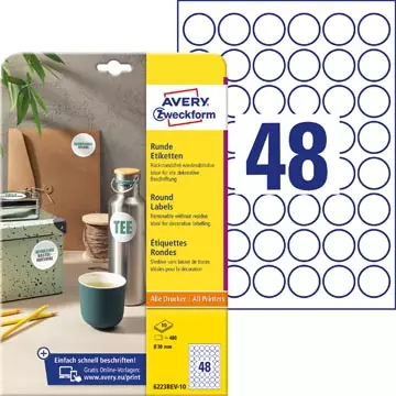 Een Avery Zweckform ronde etiketten, diameter 30 mm, wit, afneembaar, 480 etiketten, 10 vellen koop je bij ShopXPress