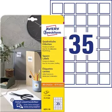 Een Avery Zweckform vierkante etiketten, 35 x 35 mm, wit, permanent klevend, 350 etiketten, 10 vellen koop je bij ShopXPress