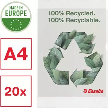 Een Esselte L-map, 100 % gerecycleerd, transparant, doos van 20 stuks koop je bij ShopXPress