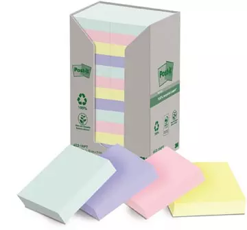 Een Post-it recycled notes Nature, 100 vel, ft 38 x 51 mm, pak van 24 blokken, geassorteerde kleuren koop je bij ShopXPress