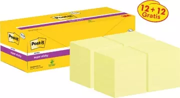 Een Post-it super Sticky notes, 90 vel, ft 76 x 76 mm, geel, pak van 12 blokken + 12 gratis koop je bij ShopXPress