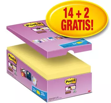 Een Post-it Super Sticky notes, 90 vel, ft 76 x 127 mm, geel, pak van 14 blokken + 2 gratis koop je bij ShopXPress